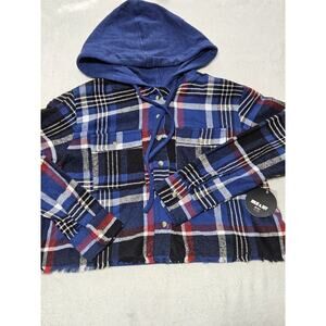 Jolie & Joy Plaid Cropped Long Sleeve Pullover Buttoned Hoodie Womens Medium